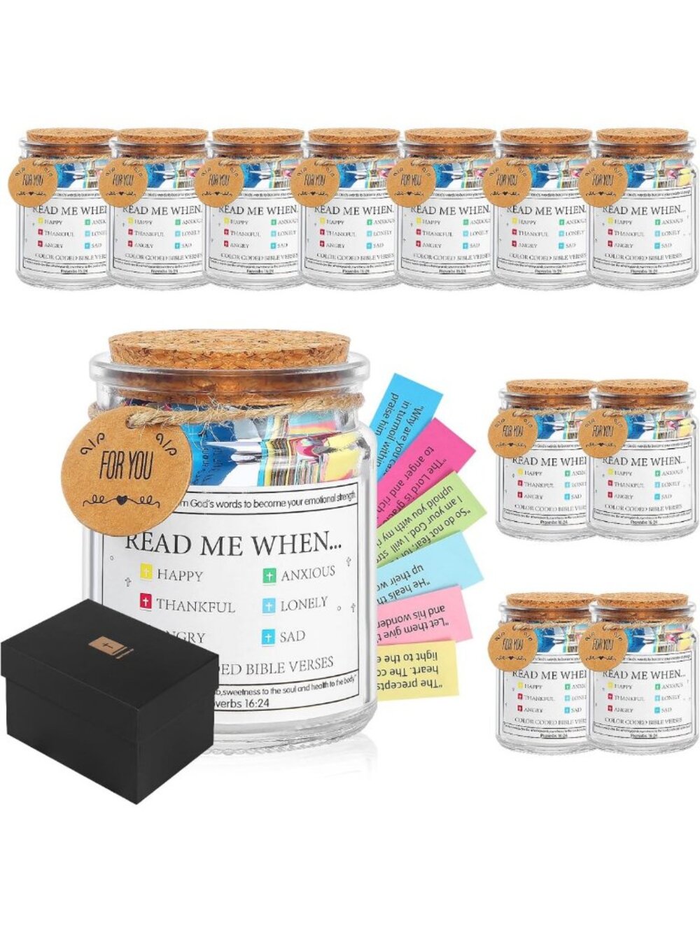 12 Pack Inspirational Bible Verse Jars for Emotions, Church Gifts, Prayer & Hope